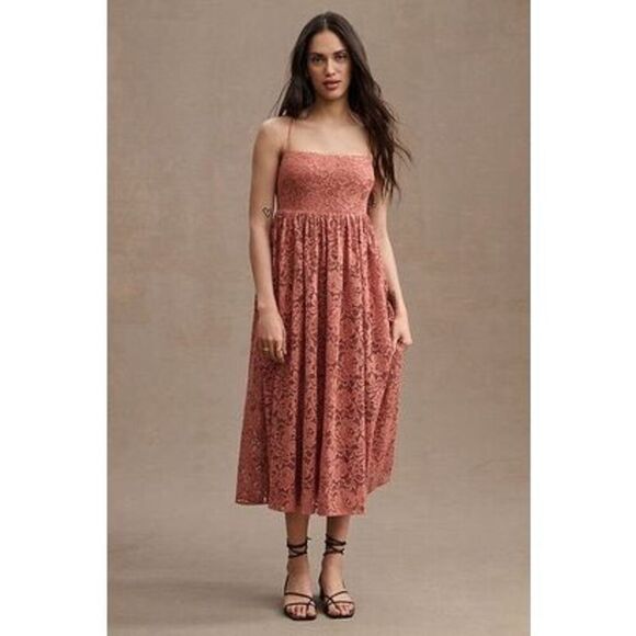 BHLDN (Anthropology) Zoe Open-Back Lace Midi Dress MSRP $248